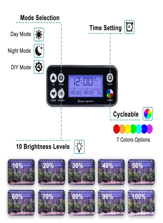 Switior 24/7 LED Aquarium Light, IP68 Waterproof Extendable Bracket Fish Tank Light with Timer, 7 Colors, 10 Level Adjustable Brightness, DIY Mode Full Spectrum Aquarium Plant Light for 24-30 Inch Fish Tank - Image 2